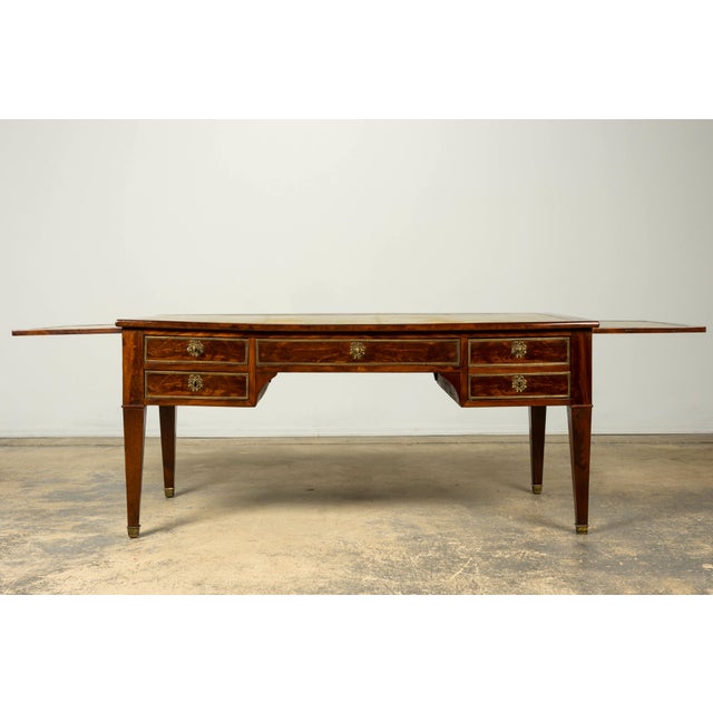 Mid-19th Century French Neoclassical Mahogany Bureau Plat Desk With Chartreuse Leather For Sale - Image 9 of 18