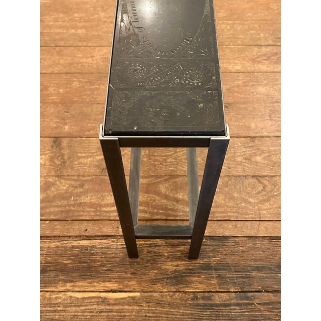 Metal One of a Kind Drinks Side Table With Etched Marble Top & Iron For Sale - Image 7 of 12