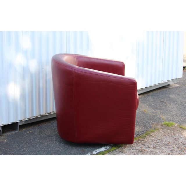 Burgundy Leather Swivel Club Chair, 1980s For Sale - Image 11 of 18