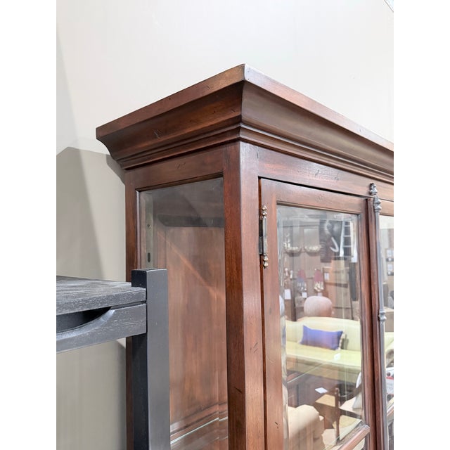 Rustic Late 20th Century Rustic Mahogany Glass Display Cabinet With Cremone Hardware For Sale - Image 3 of 10
