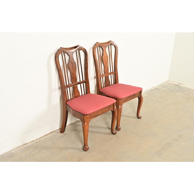 Baker Furniture Company Baker Furniture Style Queen Anne Solid Walnut Side Chairs or Dining Chairs, Pair For Sale - Image 4 of 14