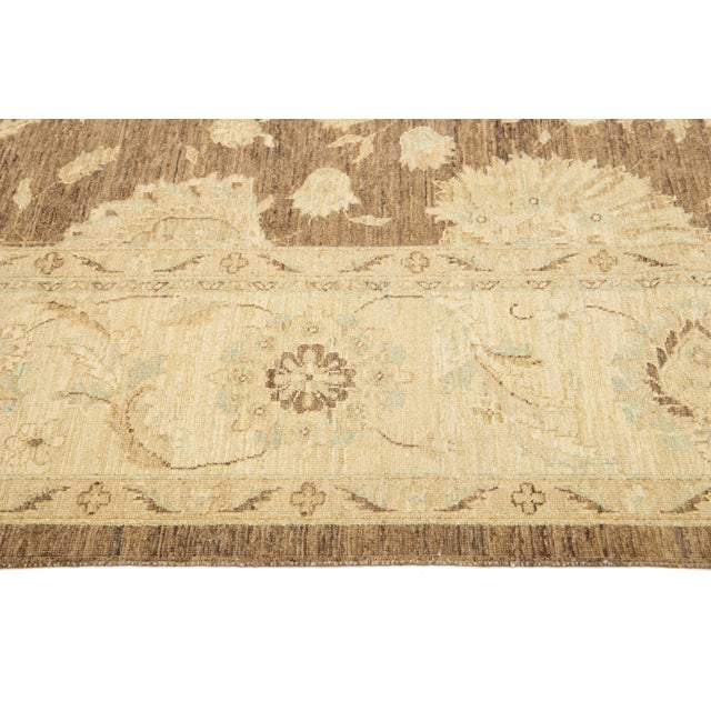 Transitional Paki Peshawar Handmade Wool Rug in a Warm Brown For Sale - Image 9 of 9