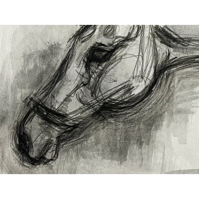 Vintage Abstract Horse Painting Contemporary "Horse Portrait Study in Black and White" Mixed Medium on Paper, 1990s " For Sale - Image 4 of 5