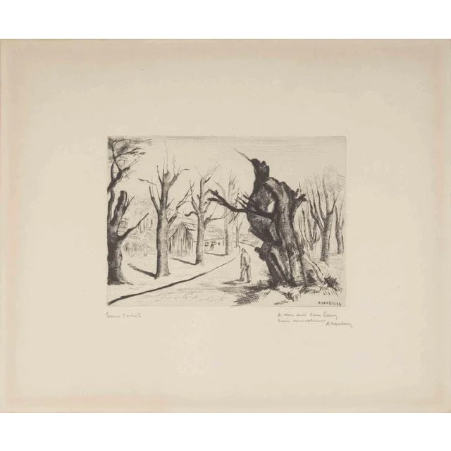 Landscape in Winter is a etching and drypoint print on ivory-colored cardboard realized by André Hambourg, in the 1950s....