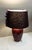 Black Vintage Table Lamp with Brown Patterned Ceramic Foot and Black-Brown Fabric Shade with Colored Flower Trim, 1980s For Sale - Image 8 of 10