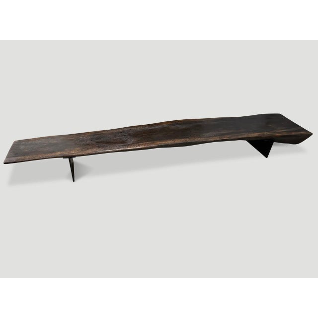 Andrianna Shamaris Impressive Long Suar Wood Charred Bench For Sale - Image 10 of 18