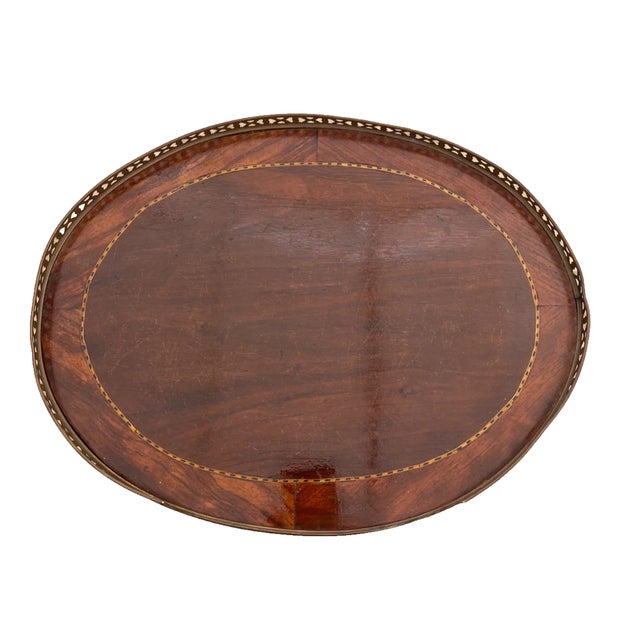 French 1920s Oval Accent Table Nightstand Three Drawers, Inlays, Brass Accents French Style For Sale - Image 3 of 12