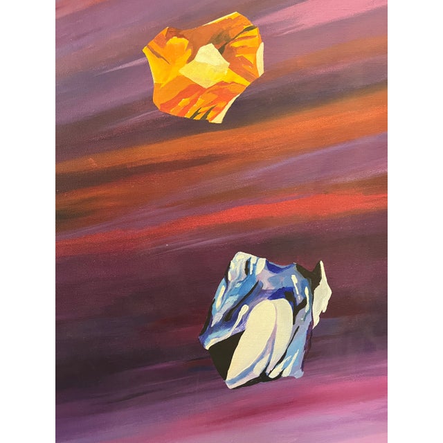 Colorpop! Acrylic painting on canvas. Titled "Inside Saturns Rings". Signed in lower left corner. Subject depicts a purple...