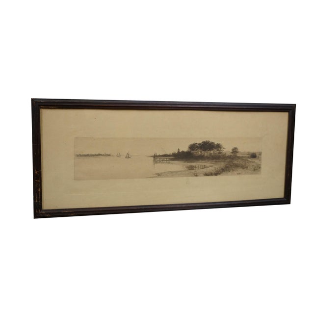 Antique John Octavius Anderson panoramic etching titled Where the River Meets the Sea. A view of a seascape / waterscape,...