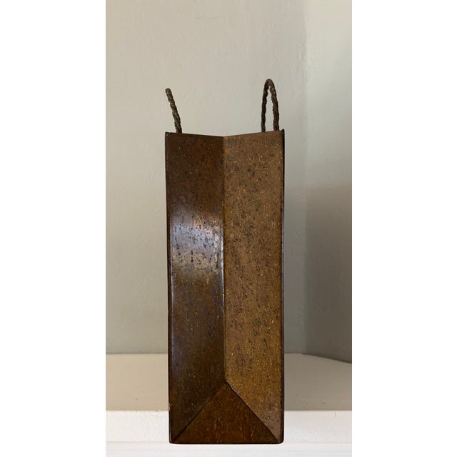 DESCRIPTION: Nice vintage Italian made brass "shopping bag" wastebasket in the style of Gio Ponti. Braided brass handles,...