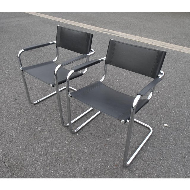 Vintage Italian B34 Leather Chrome Slide Chairs by Mart Stam, 1990s, Set of 2 For Sale - Image 14 of 18