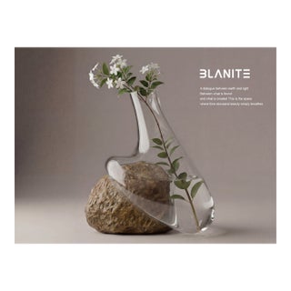 Modern Crystal Vase With Natural Stone Base – Sculptural Home Decor Accent For Sale