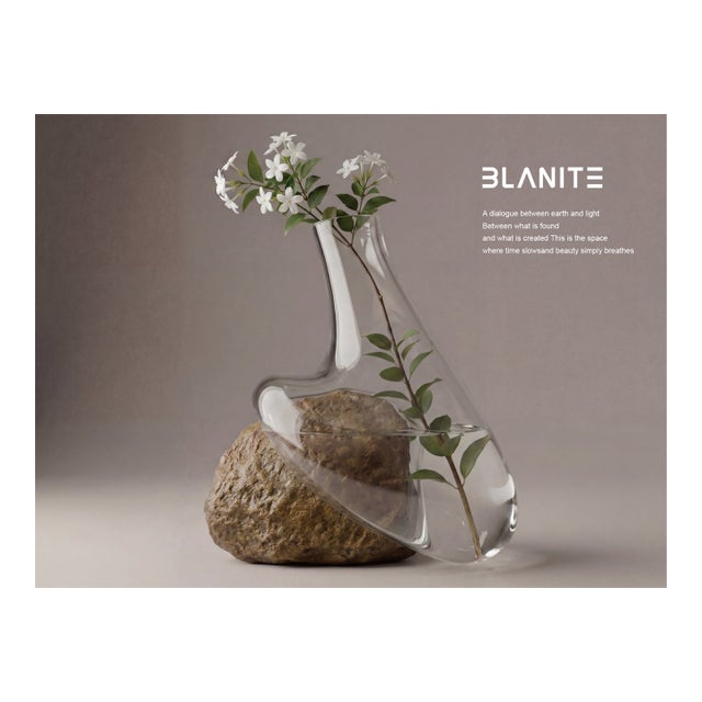 Modern Crystal Vase With Natural Stone Base – Sculptural Home Decor Accent For Sale