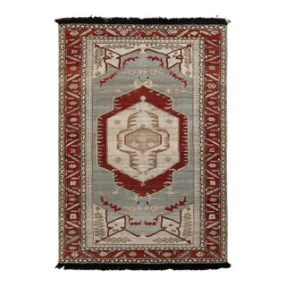 Rug & Kilim’s Transitional Style Rug in Blue and Red Medallion Pattern For Sale