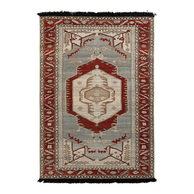 Rug & Kilim’s Transitional Style Rug in Blue and Red Medallion Pattern For Sale