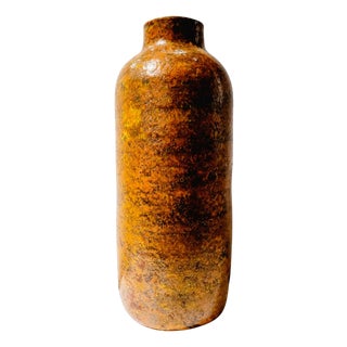 Large Vintage Orange Ceramic Floor Vase, 1970s For Sale