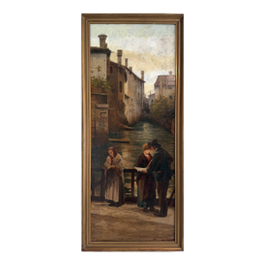 Antique 1913 Venetian/Italian School Canal Scene v. Campiniz Figures Landscape