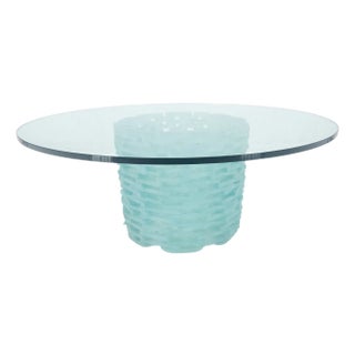 Fused Glass "Ice" Blocks Round Base Studio Made 3/4" 48" Glass Top Coffee Table For Sale
