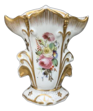 Antique French Paris Porcelain Spill Vase With Hand-Painted Floral and Gilded Detail