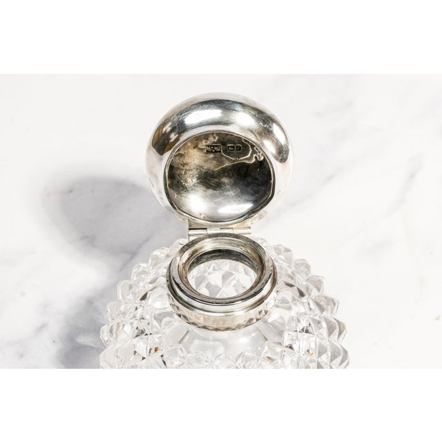 Victorian Nice Large Mappin & Webb Antique Sterling Silver Cut Crystal Hobnail Inkwell English Edwardian Desk Home Decor For Sale - Image 3 of 16