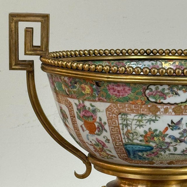 19th Century Chinese Rose Medallion Porcelain Centerpiece With French Bronze Mounts For Sale - Image 17 of 18