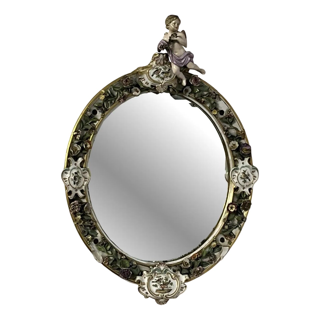 Antique German Porcelain Wall Mirror from Meissen | Chairish