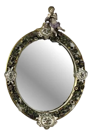 Antique German Porcelain Wall Mirror from Meissen