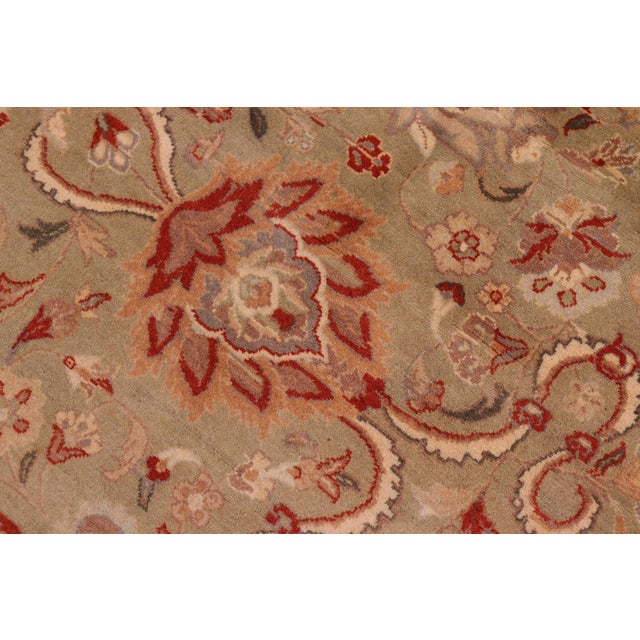 Floral 1990's Pak-Persian Green/Tan Wool Rug - 9'0'' X 12'2'' For Sale - Image 4 of 9