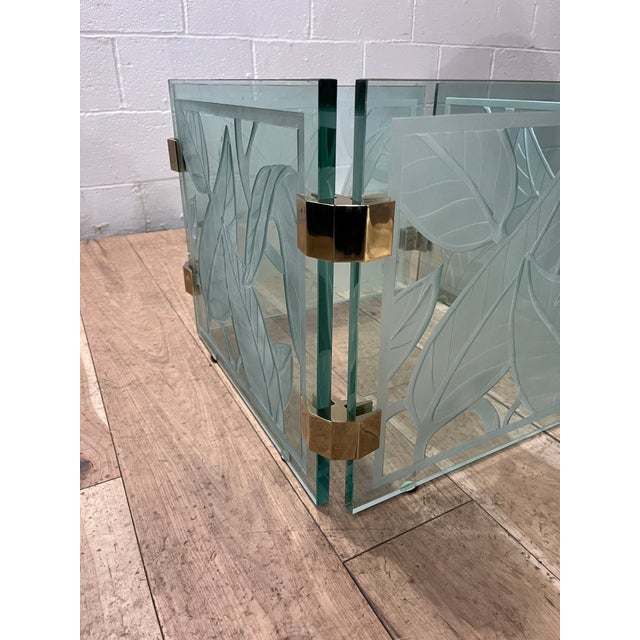 Metal 1970's Postmodern Etched Glass & Brass Coffee Table, Sculptural Botanical Base For Sale - Image 7 of 9