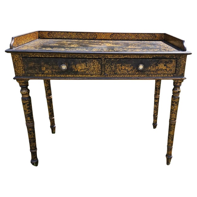 Anglo-Chinese Rarity: Early 19th-Century Chinese Export Black Lacquer Writing Desk, Canton, Circa 1820 For Sale - Image 4 of 18
