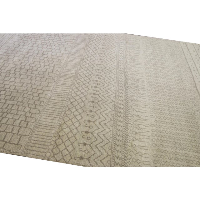 Beige Modern Moroccan Style Handmade Designed Beige Wool Rug For Sale - Image 8 of 11