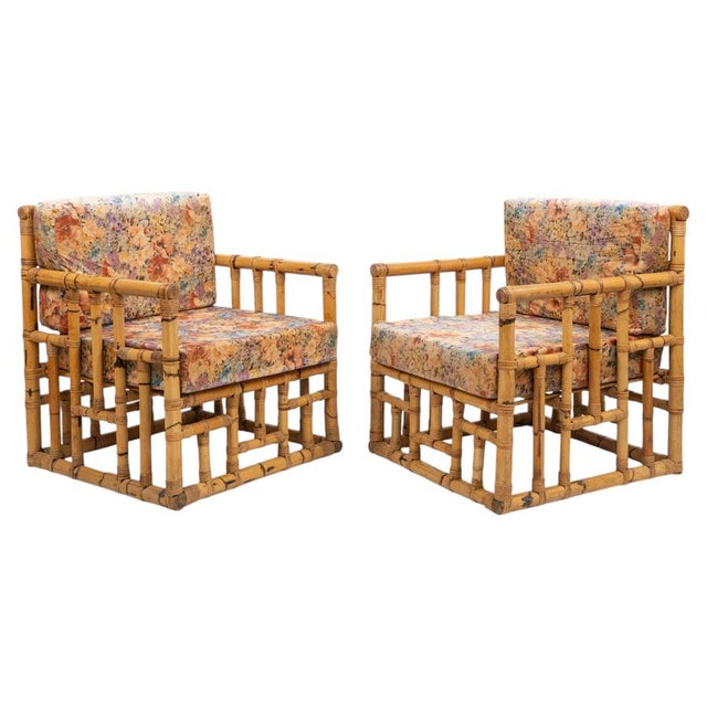 Mid-Century Bamboo and Rattan Armchairs attributed to Vivai del Sud, Italy, 1970s, Set of 2 For Sale - Image 16 of 16
