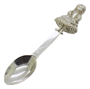 Vintage Italian Handmade Genuine Sterling Silver 925 Feeding Spoon with Little Girl, 1970s