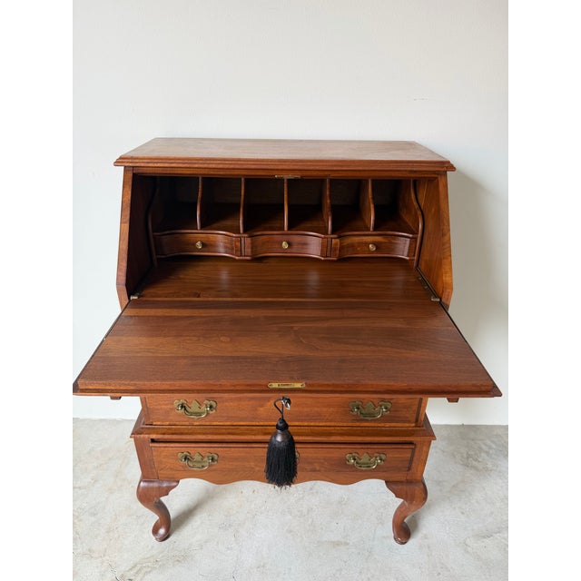 Brown Vintage Queen Anne Style Solid Cherry Slant-Front Secretary Desk For Sale - Image 8 of 12