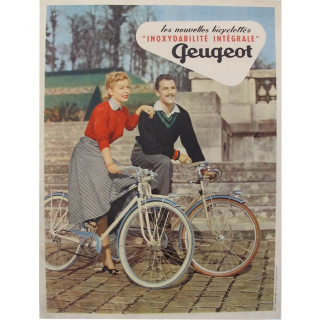 1950s French Vintage Poster, Peugeot Bicycle For Sale