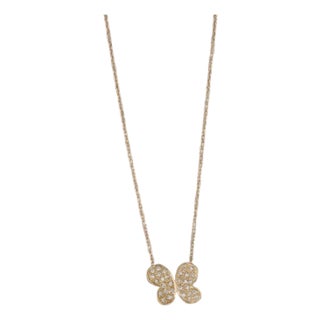 0.15ctw Diamond Butterfly Pendant Necklace 14k Gold Cable Chain 16" 17" 18" For Sale