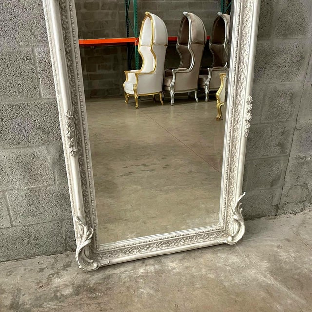 French French Style Floor Mirror – 5 Ft Tall Statement Mirror in Light Bone Gray Finish For Sale - Image 3 of 7