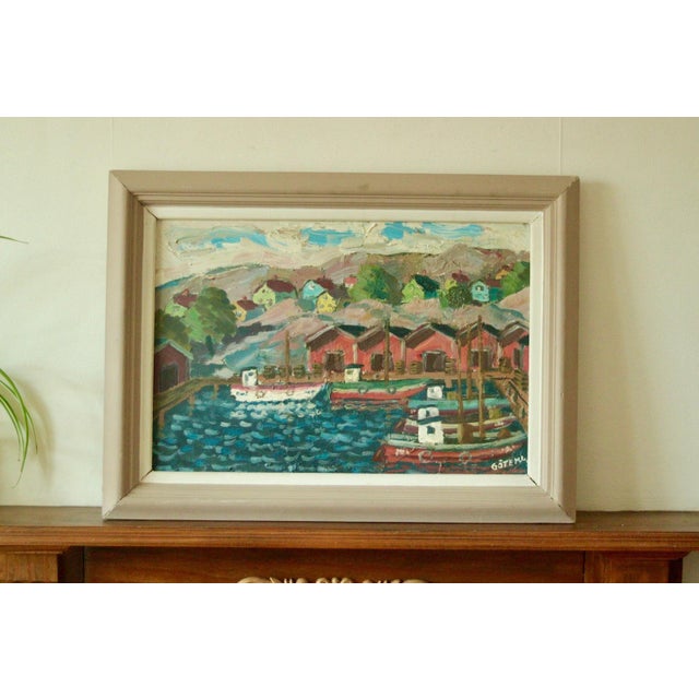Göte Johansson, Fiskeläge Bohuslän, Mid-20th Century, Oil on Panel, Framed For Sale - Image 7 of 11