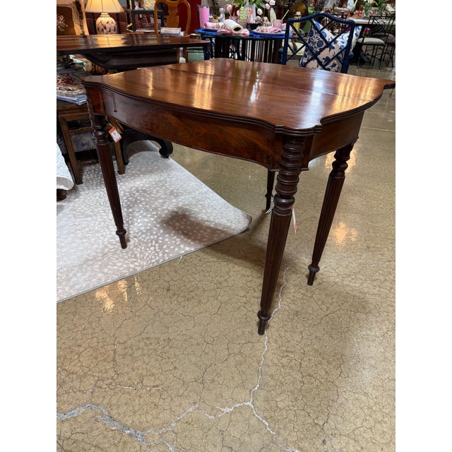 Brown Early 19th Century Antique Sheraton Style Serpentine Front Mahogany Antique Game Table For Sale - Image 8 of 12