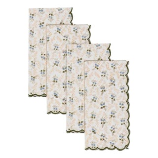 Sharland England Little Flower Scalloped Napkins in Green - Set of 4 For Sale