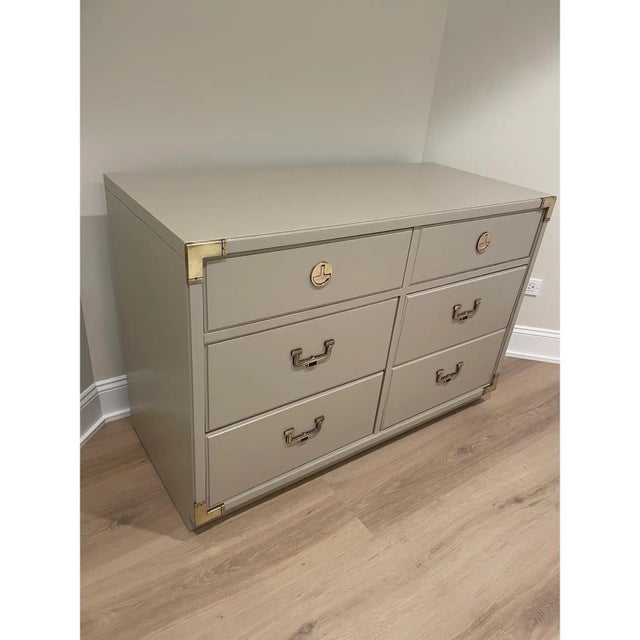 Tan Campaign Style Dresser by Thomasville Furniture For Sale - Image 8 of 10