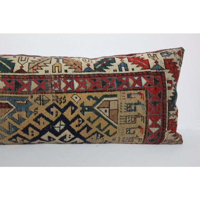 Textile Antique Caucasian Shirvan Yellow Tone Rug Pillow Cushion Cover -16'' X 47'' For Sale - Image 7 of 11