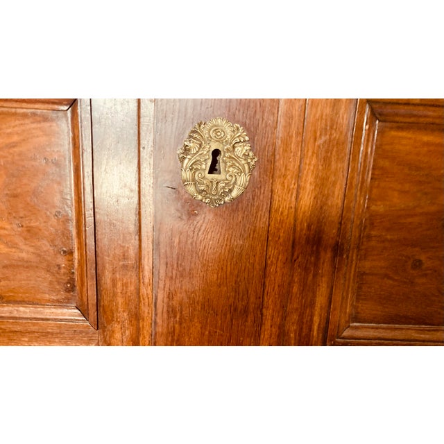 Antique French Empire Armoire Walnut, Columns to Either Side Front With Bronze Gilt Mounts Also Gilt Bronze Key Hole For Sale In Dallas - Image 6 of 12