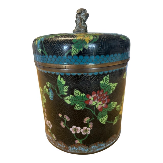 Black Antique Cloisonné Tea Caddy For Sale - Image 8 of 11