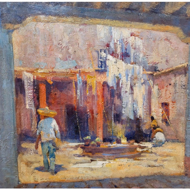Alson Skinner Clark- Mexican Peons in a Hacienda Courtyard-Oil Painting-C1923 For Sale In Los Angeles - Image 6 of 10