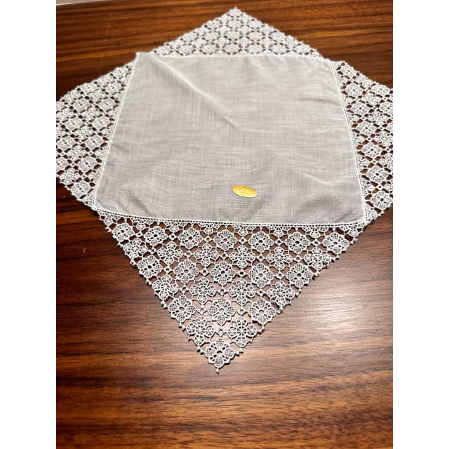 Vintage Austrian Heirloom Lace Bridal Hanky Wedding Linen Cotton Handkerchiefs Made in Austria -a Pair For Sale - Image 10 of 12