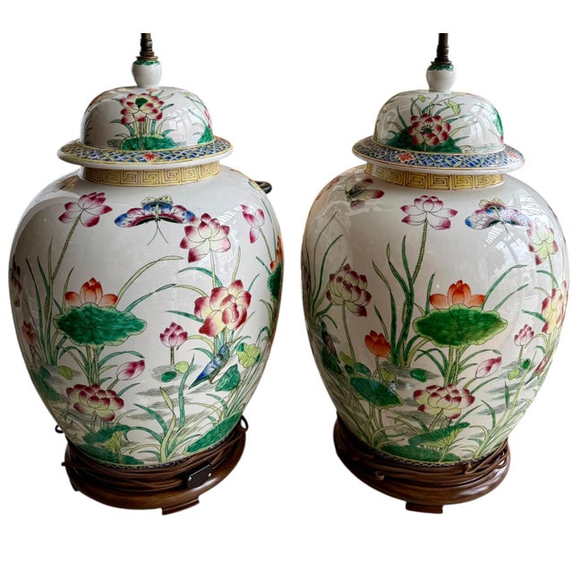 Chinese Pair of Antique Chinese Ginger Jar Table Lamps For Sale - Image 3 of 4