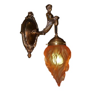 French Empire Bronze Siren Sea Nymph Figural Wall Light Sconce, 1930s For Sale