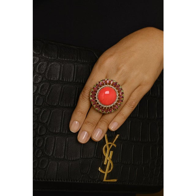 Bochic "Orient" Vintage Diamond & Orange Opal Ring Set In 18K & Silver For Sale - Image 13 of 18