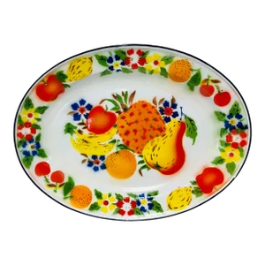 Vintage Mid Century Painted Enamel Platter